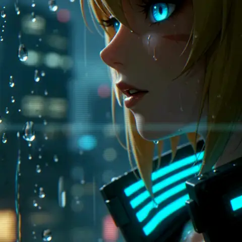 Zuri Bwehani running down a neon street, cyan lightning behind her