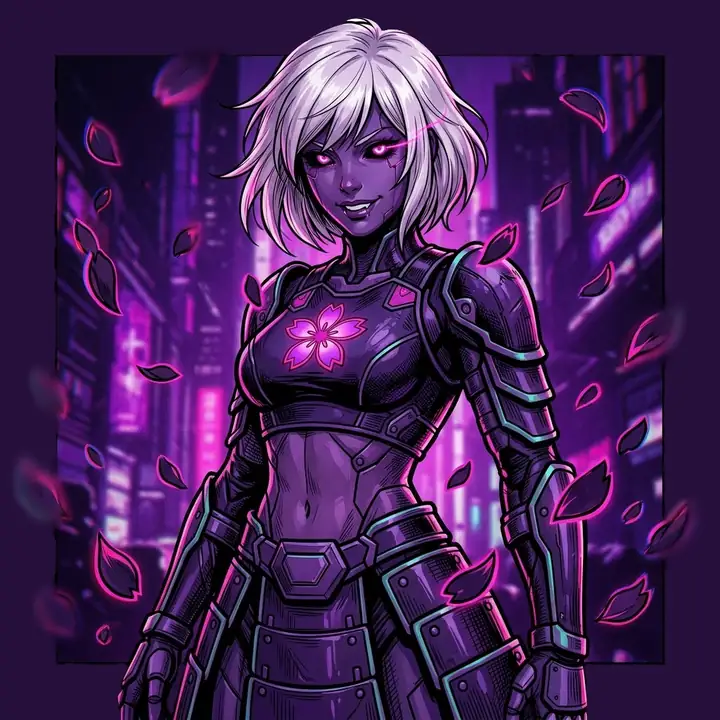 Sakuya, the face of $SAKUYA, in purple armour